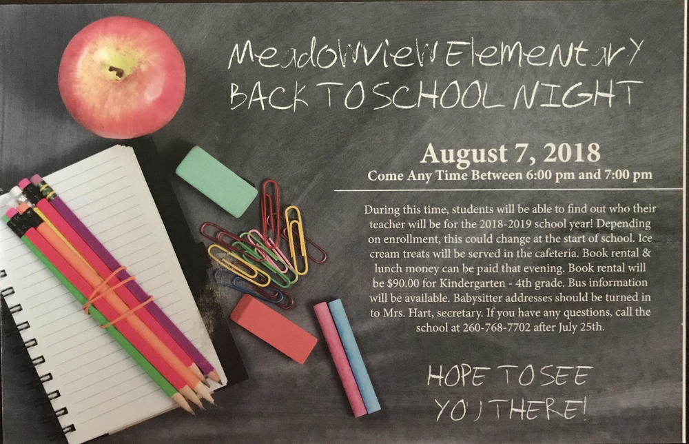 Back to School Night August 7, 2018