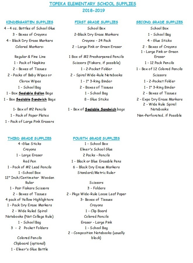 Classroom Supply Lists